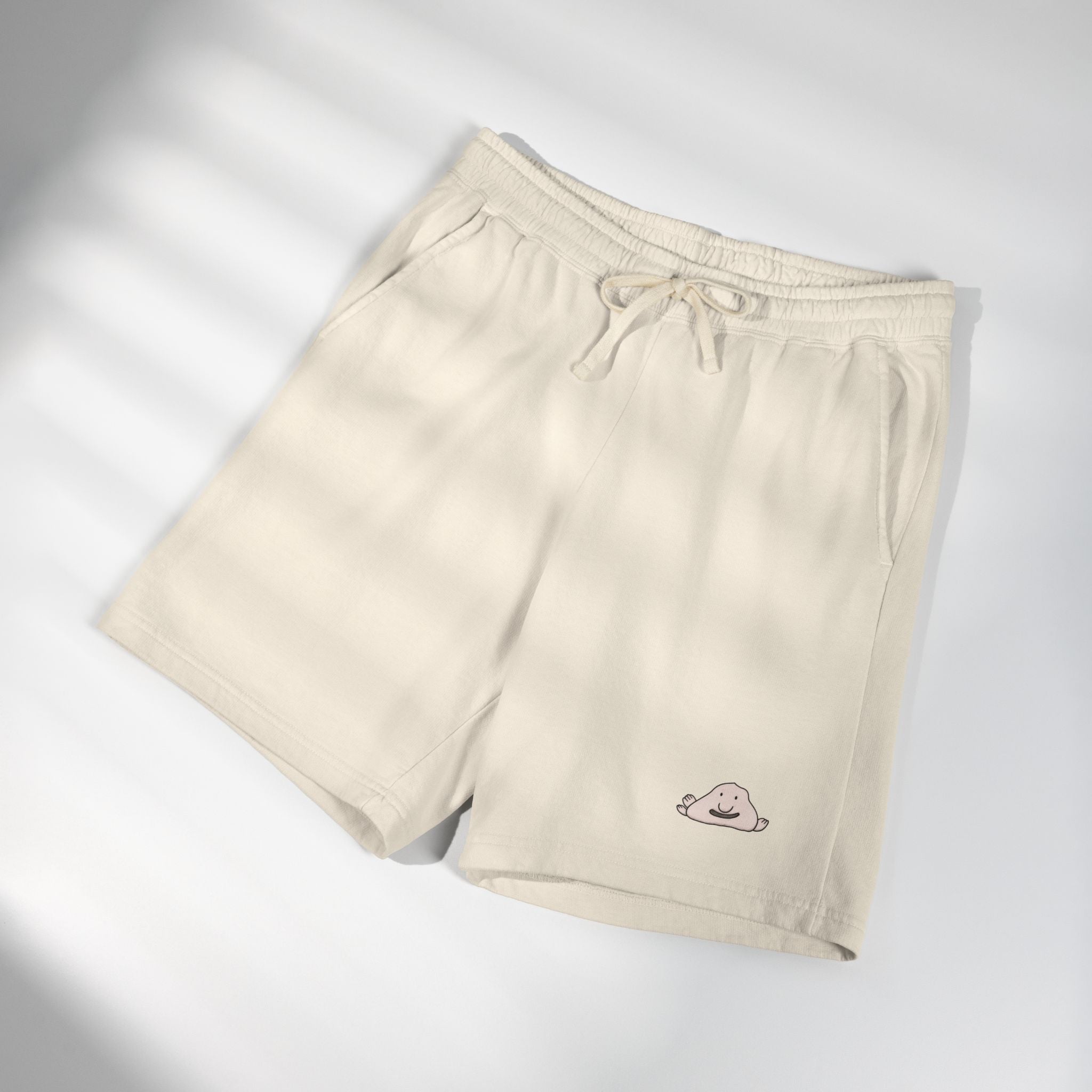 Cozy Cream Fleece Sweat Shorts with Cute Cloud Embroidery
