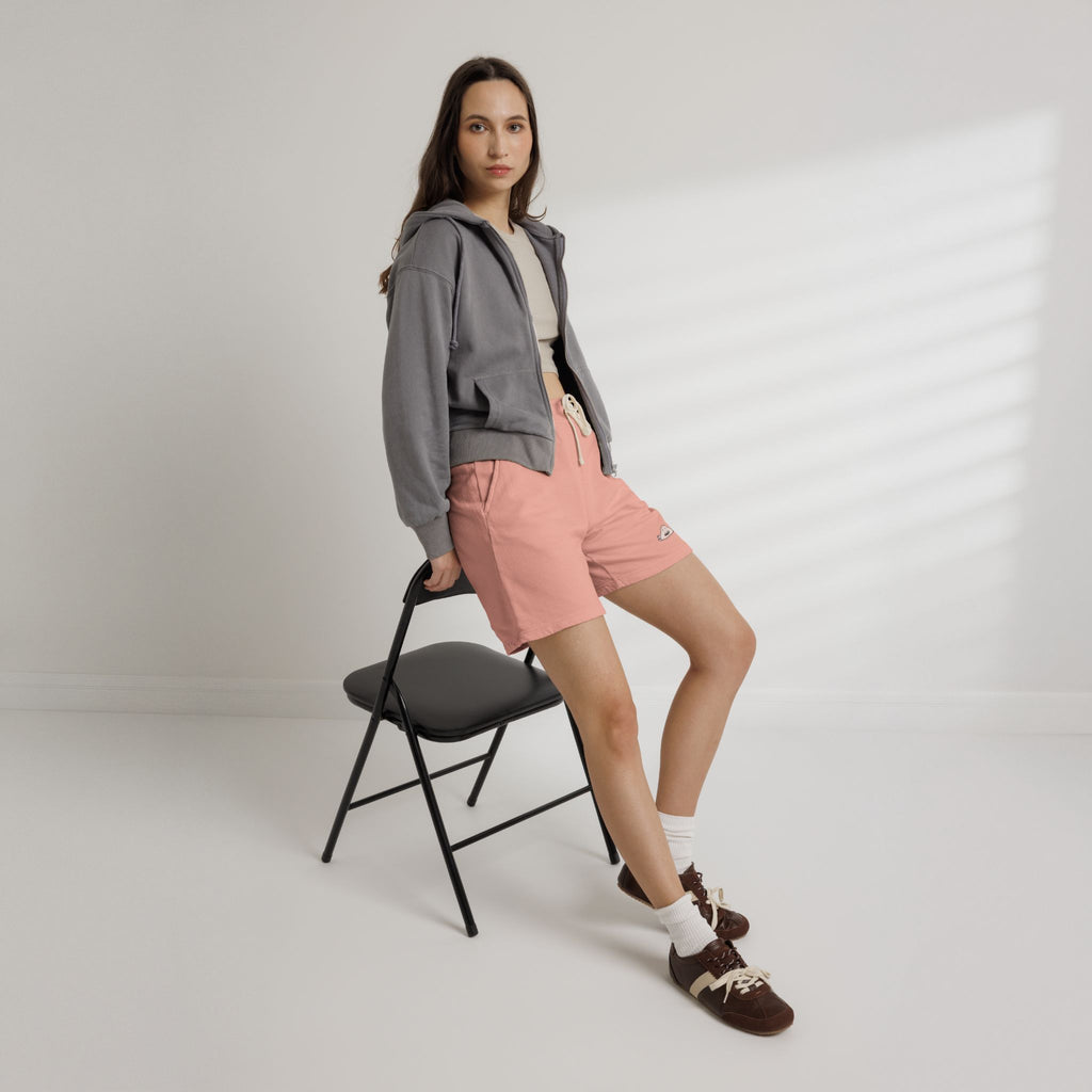 Cozy Cream Fleece Sweat Shorts with Cute Cloud Embroidery