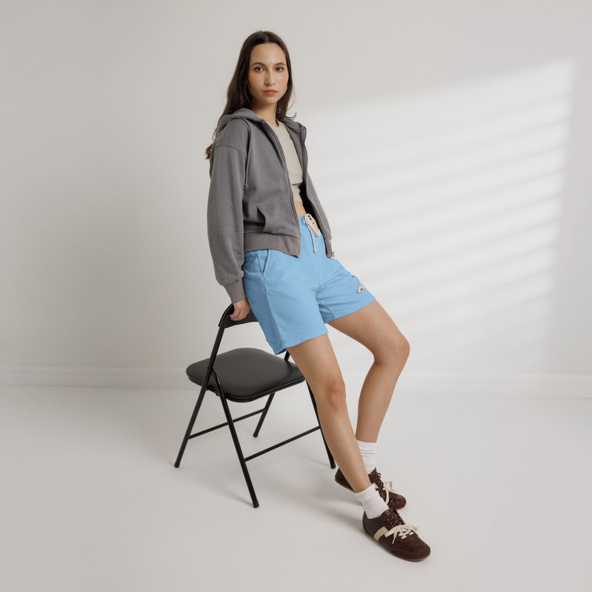 Cozy Cream Fleece Sweat Shorts with Cute Cloud Embroidery