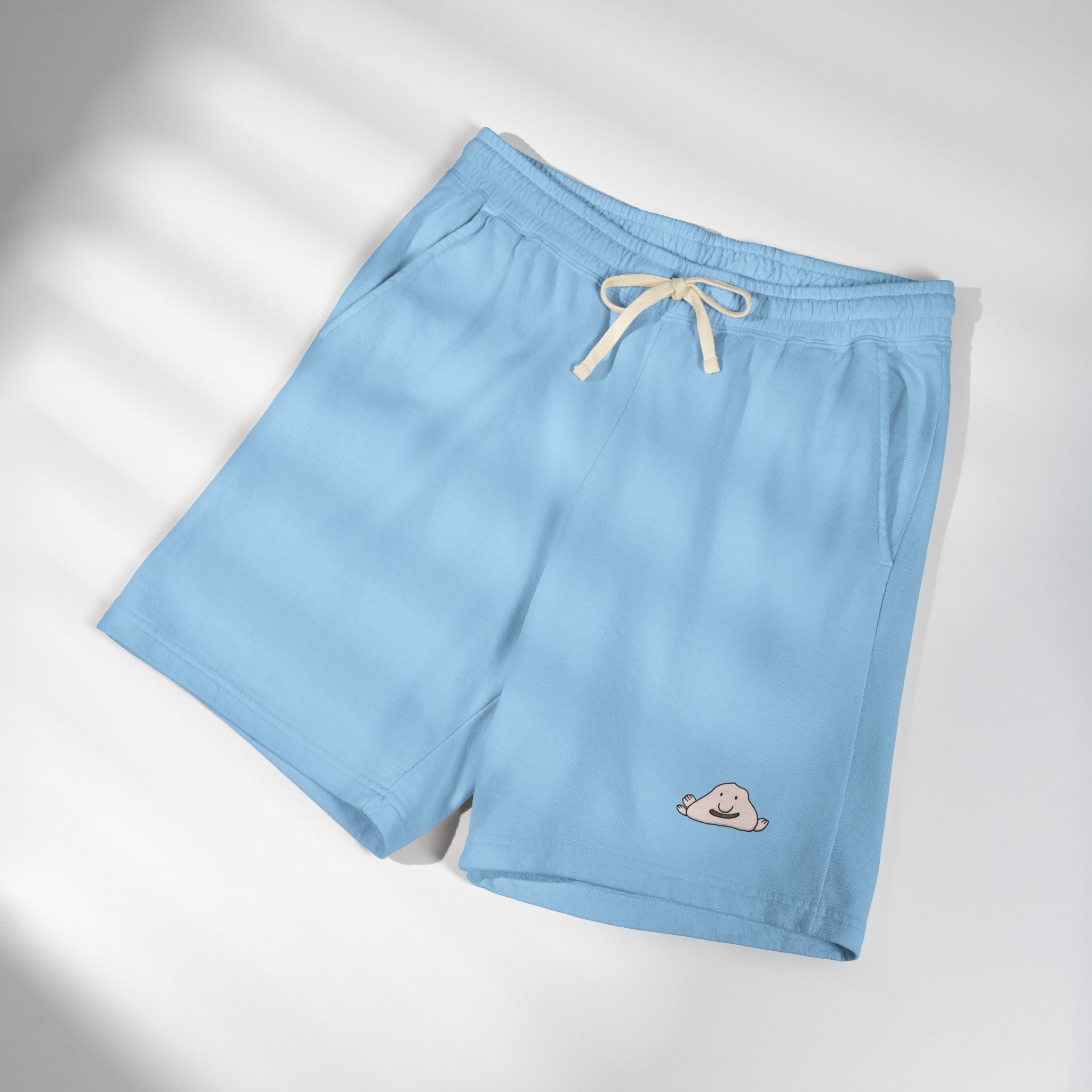 Cozy Cream Fleece Sweat Shorts with Cute Cloud Embroidery
