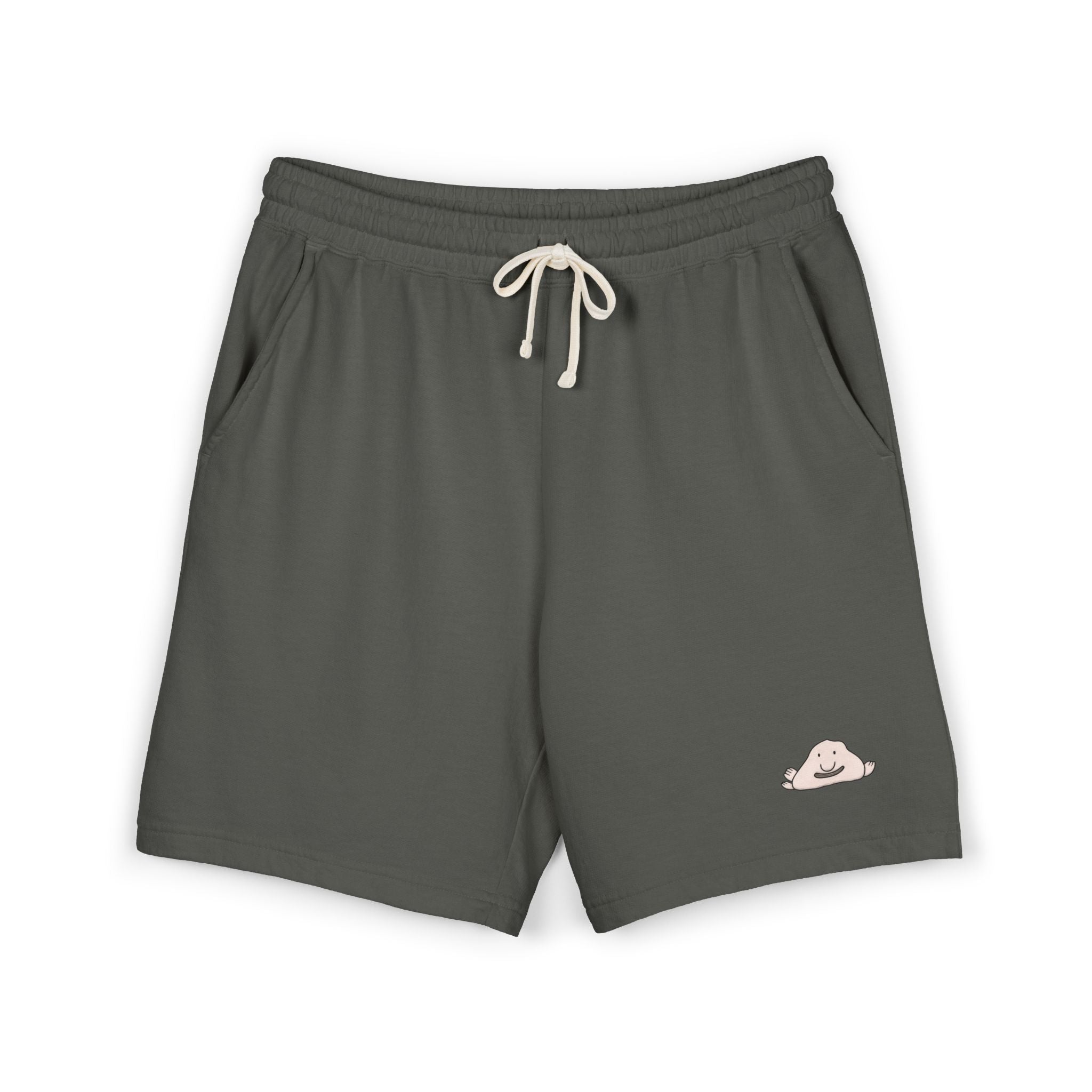 Cozy Cream Fleece Sweat Shorts with Cute Cloud Embroidery