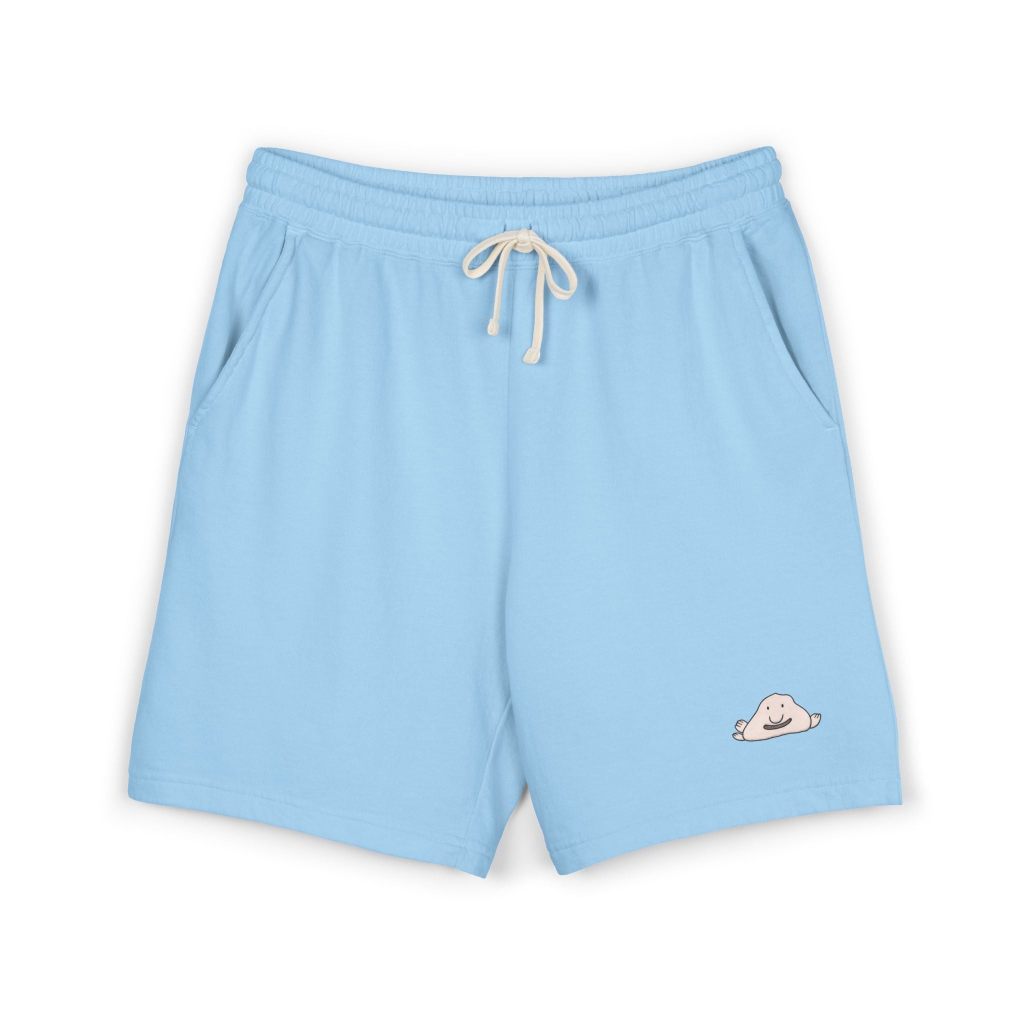 Cozy Cream Fleece Sweat Shorts with Cute Cloud Embroidery
