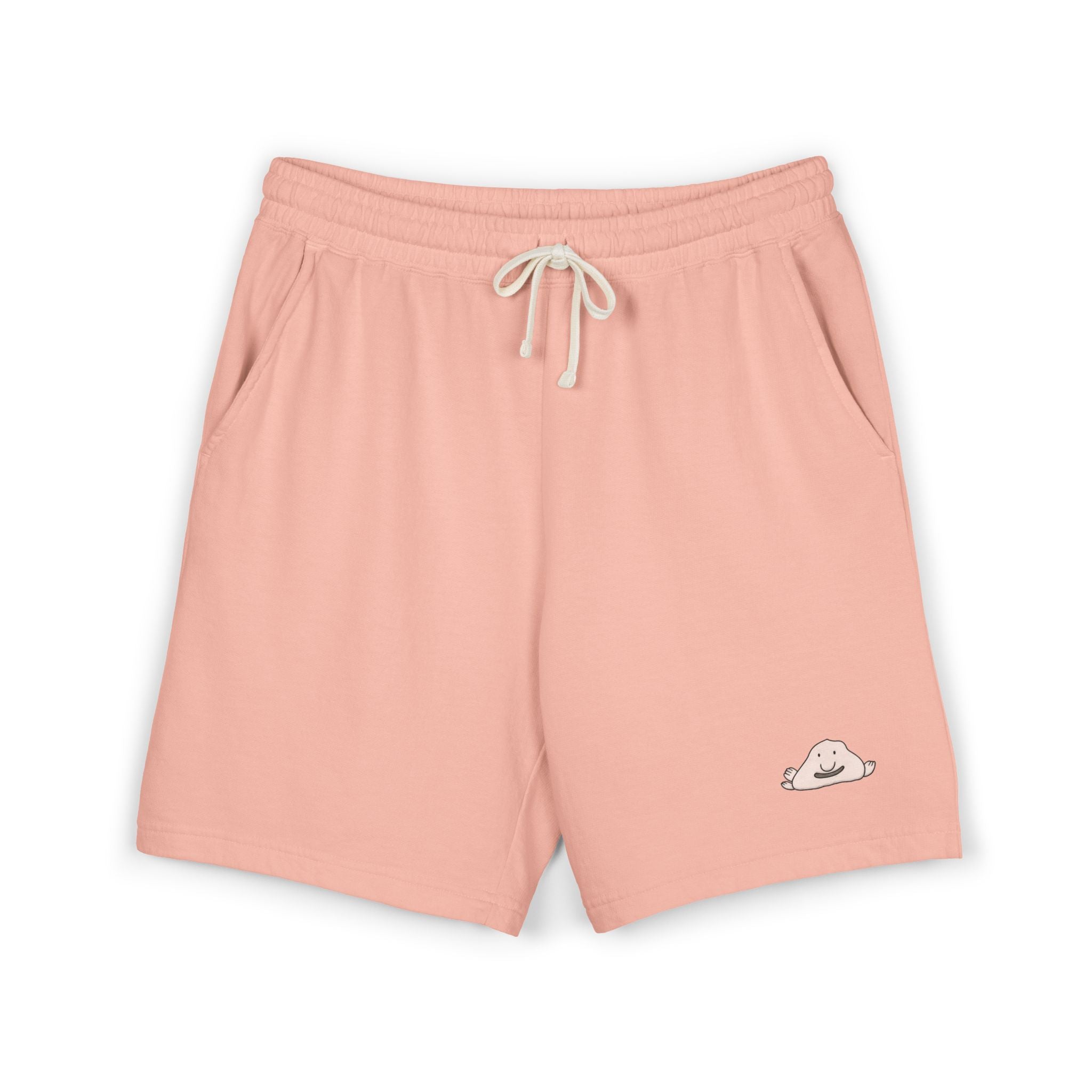 Cozy Cream Fleece Sweat Shorts with Cute Cloud Embroidery