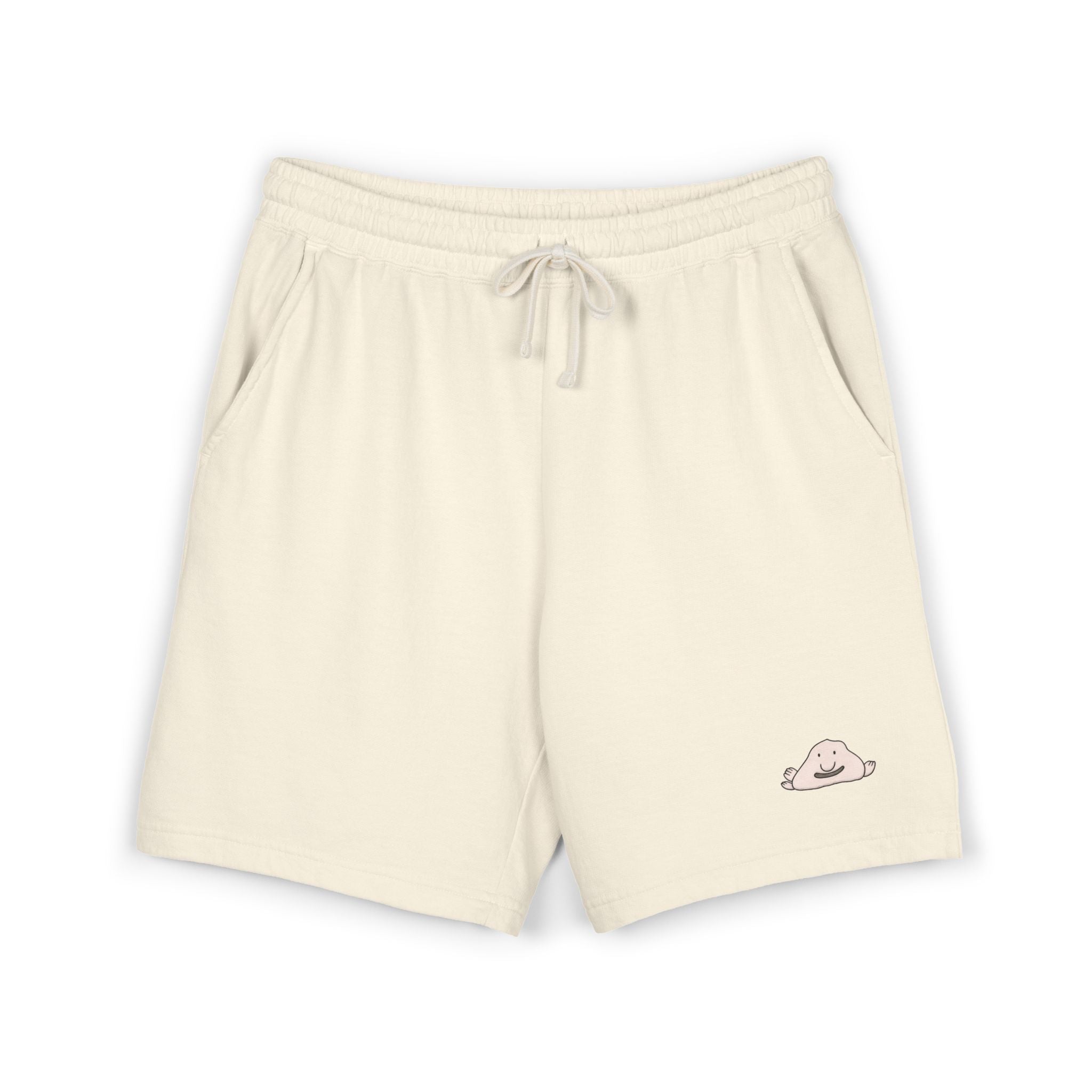 Cozy Cream Fleece Sweat Shorts with Cute Cloud Embroidery