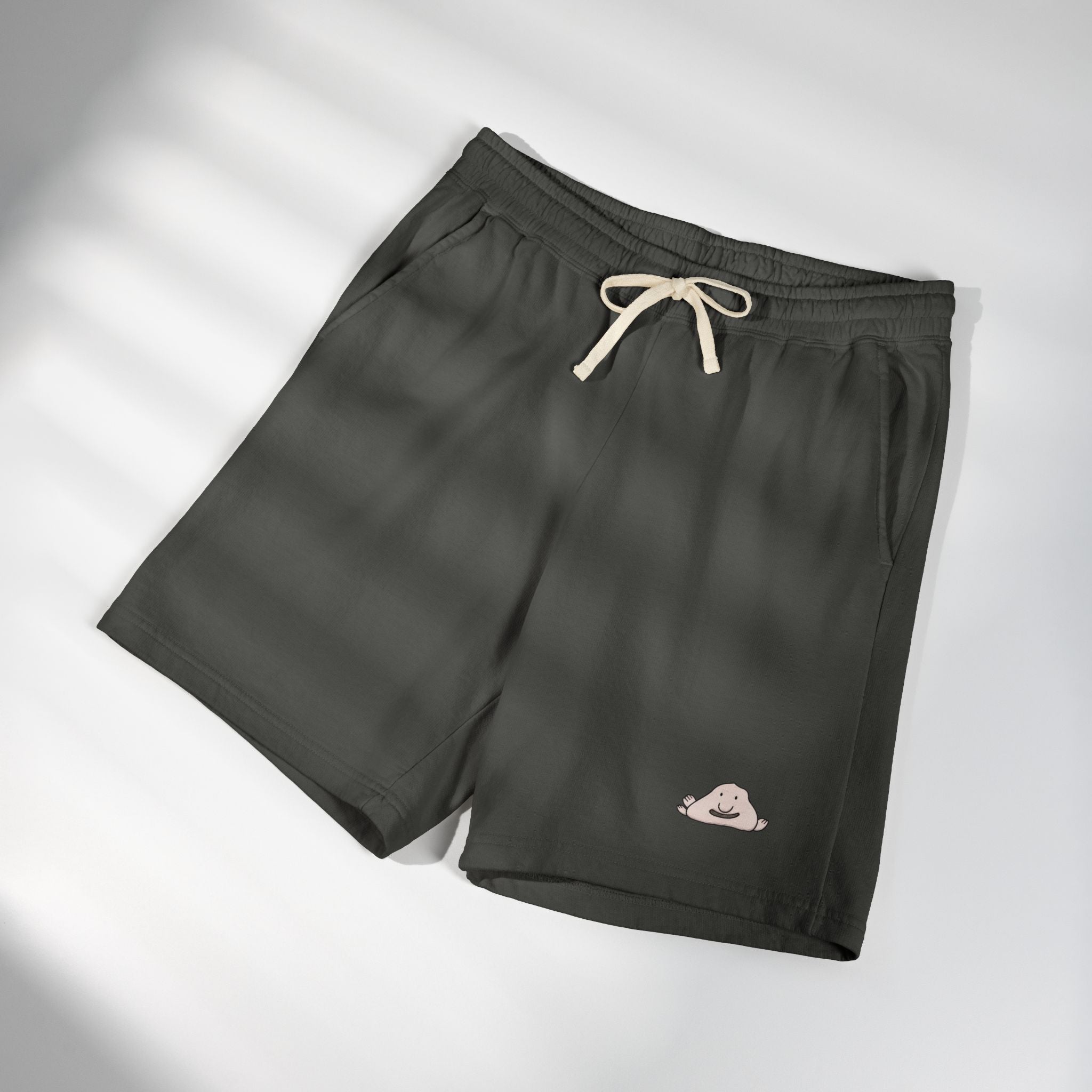Cozy Cream Fleece Sweat Shorts with Cute Cloud Embroidery