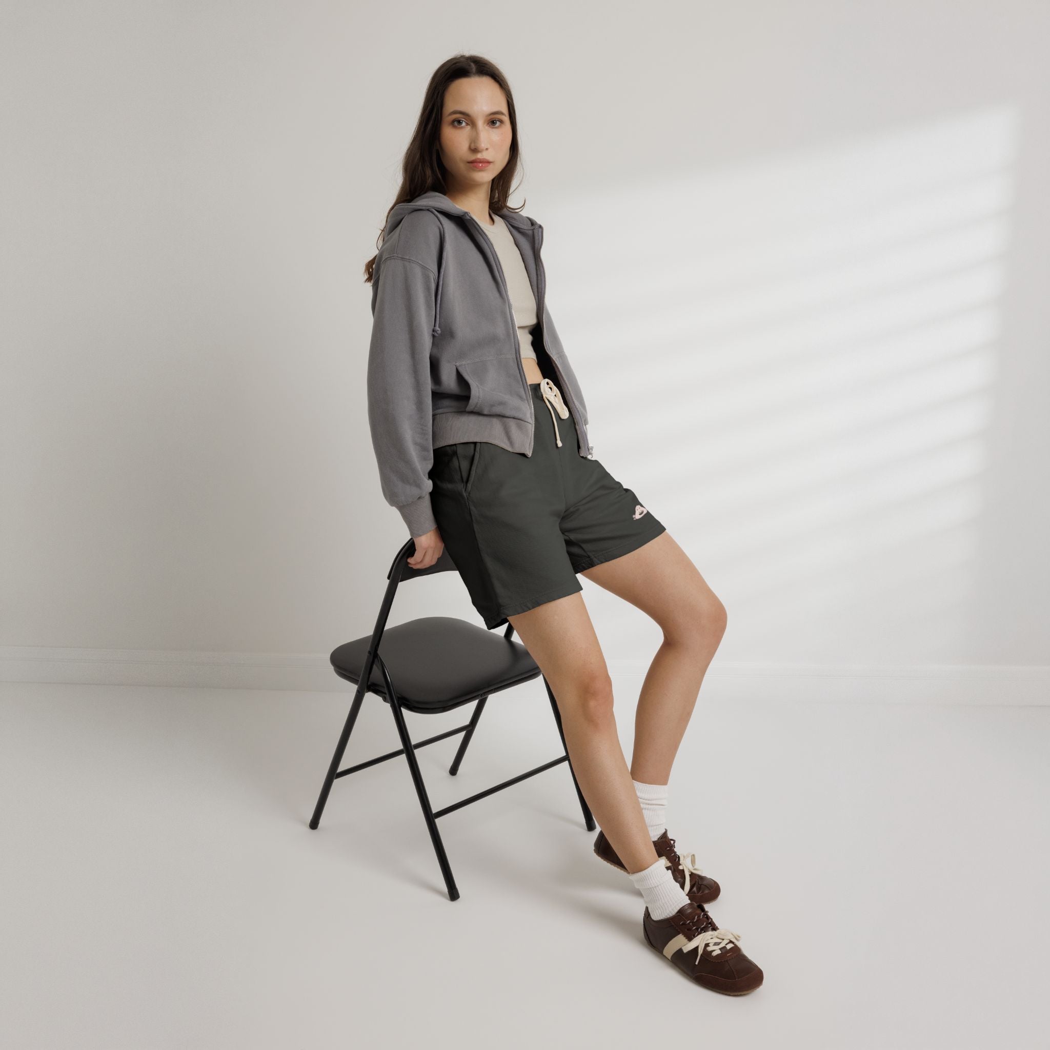 Cozy Cream Fleece Sweat Shorts with Cute Cloud Embroidery